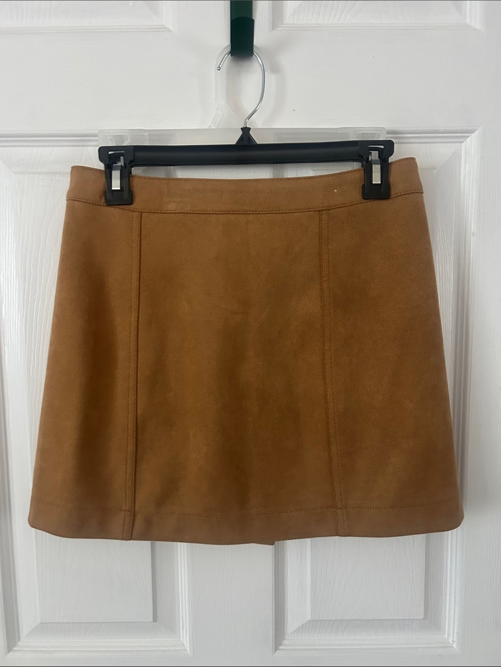 Button-Front Faux Suede Mini Skirt - Brown - Picture 2 of 2